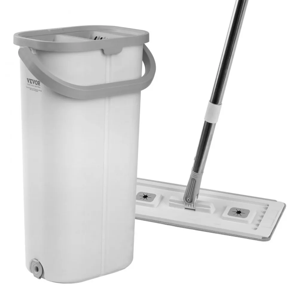 VEVOR Mop and Bucket with Wringer Set, Wet & Dry Use, Flat Mop and Bucket System with 3 Washable Microfiber Pads, Flat Mop with Stainless Steel Handle, Mop Bucket Set for Hardwood Tile Vinyl