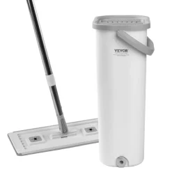 VEVOR Mop and Bucket with Wringer Set, Wet & Dry Use, Flat Mop and Bucket System with 3 Washable Microfiber Pads, Flat Mop with Stainless Steel Handle, Mop Bucket Set for Hardwood Tile Vinyl