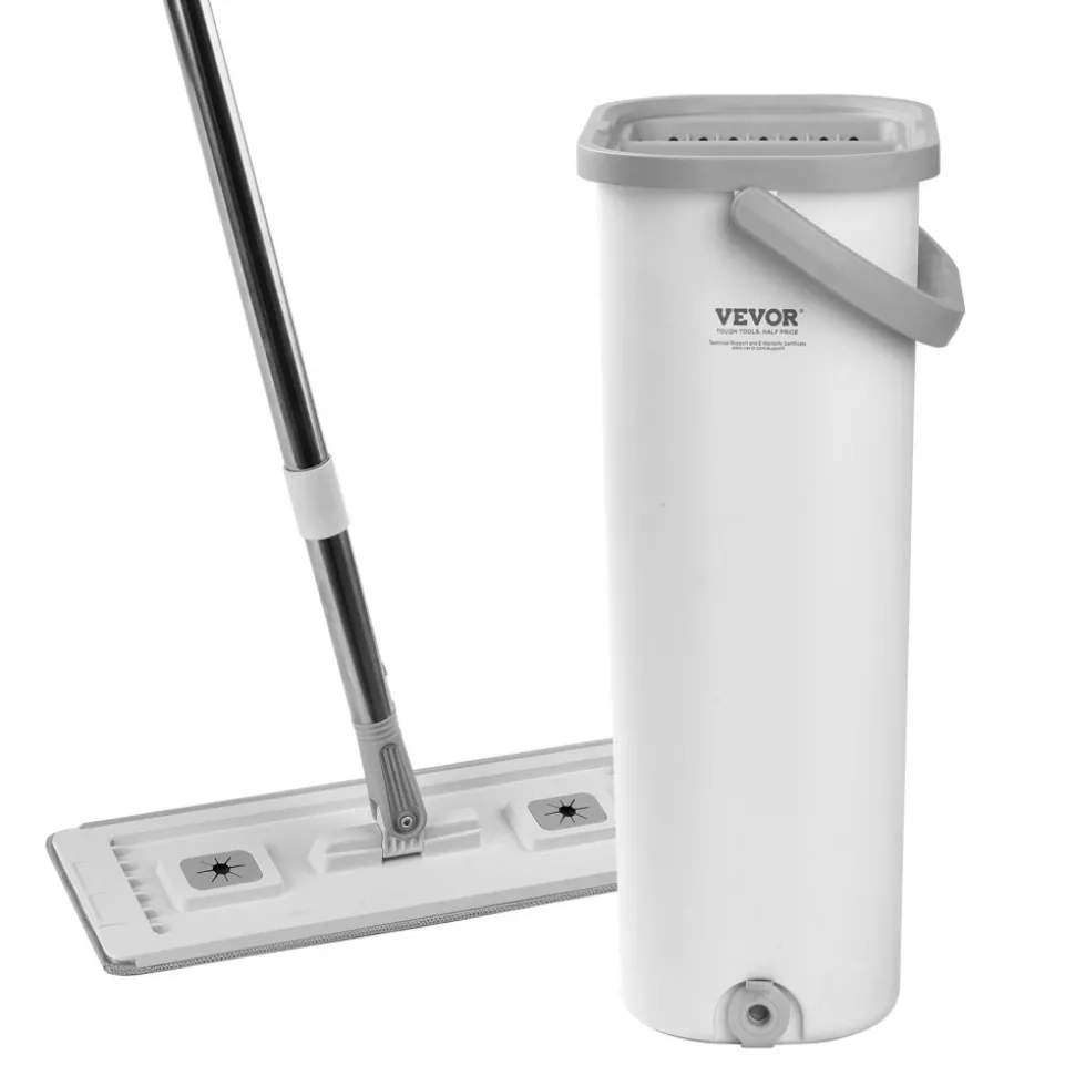 VEVOR Mop and Bucket with Wringer Set, Wet & Dry Use, Flat Mop and Bucket System with 3 Washable Microfiber Pads, Flat Mop with Stainless Steel Handle, Mop Bucket Set for Hardwood Tile Vinyl