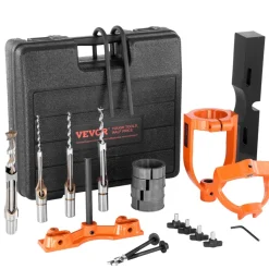 VEVOR Mortising Attachment for Drill Press, 4 Model Drills Square Hole Chisel Set, Bench Drill Locator Set Mortise and Tenon Tools with 5 Bushings, for Woodworking Mortising Tenoning Drilling Machine