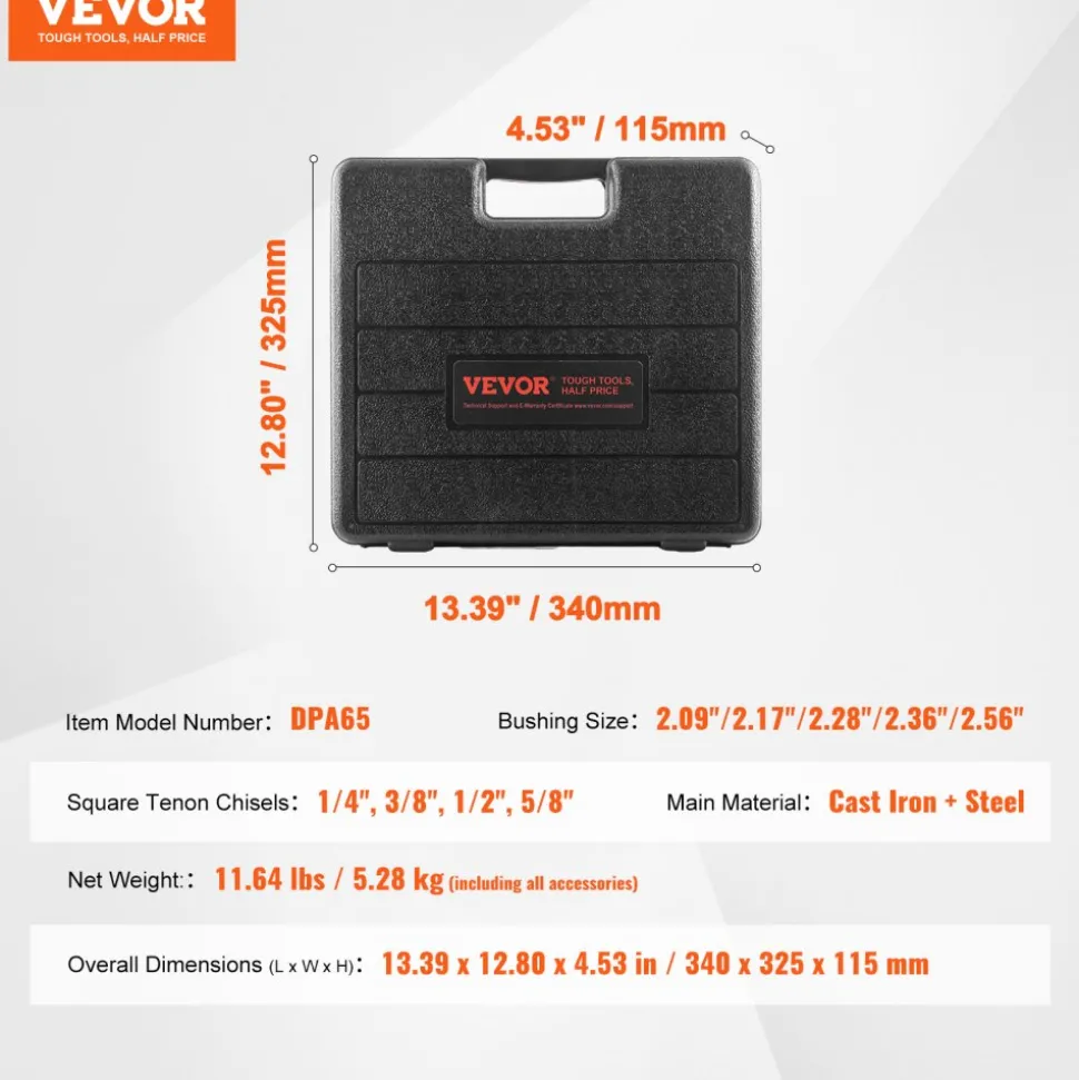 VEVOR Mortising Attachment for Drill Press, 4 Model Drills Square Hole Chisel Set, Bench Drill Locator Set Mortise and Tenon Tools with 5 Bushings, for Woodworking Mortising Tenoning Drilling Machine