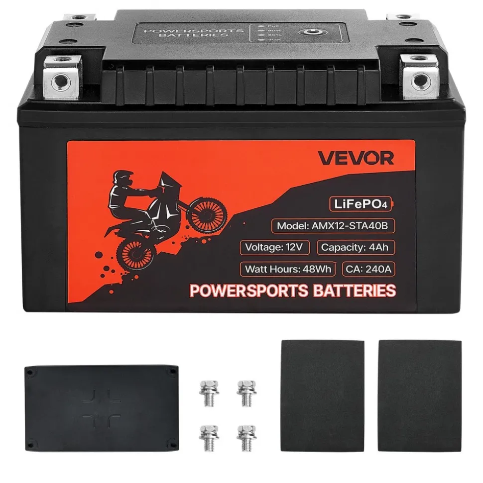 VEVOR Motorcycle Battery, 12 Volt 4Ah, LiFePO4 Lithium Pre-Charged Powersports Battery, Maintenance Free & High Performance, Compatible with ATV, Motorcycle, Jet Skis, Scooter, UTV, and More