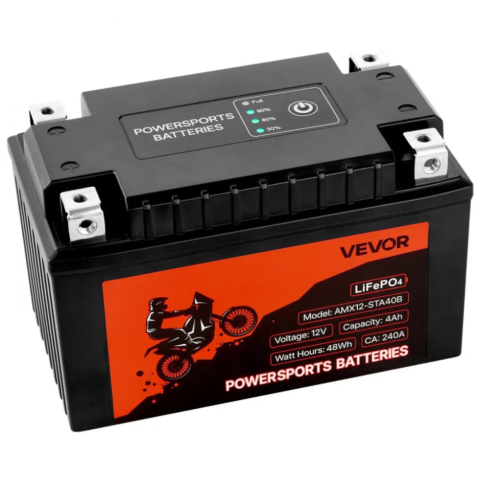 VEVOR Motorcycle Battery, 12 Volt 4Ah, LiFePO4 Lithium Pre-Charged Powersports Battery, Maintenance Free & High Performance, Compatible with ATV, Motorcycle, Jet Skis, Scooter, UTV, and More