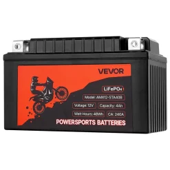 VEVOR Motorcycle Battery, 12 Volt 4Ah, LiFePO4 Lithium Pre-Charged Powersports Battery, Maintenance Free & High Performance, Compatible with ATV, Motorcycle, Jet Skis, Scooter, UTV, and More