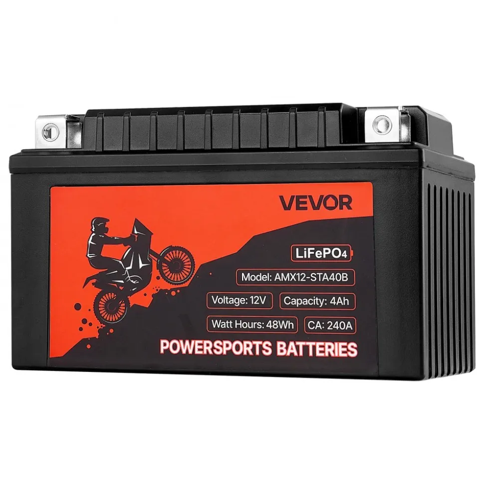 VEVOR Motorcycle Battery, 12 Volt 4Ah, LiFePO4 Lithium Pre-Charged Powersports Battery, Maintenance Free & High Performance, Compatible with ATV, Motorcycle, Jet Skis, Scooter, UTV, and More