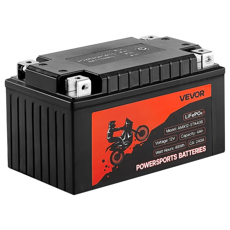 VEVOR Motorcycle Battery, 12 Volt 4Ah, LiFePO4 Lithium Pre-Charged Powersports Battery, Maintenance Free & High Performance, Compatible with ATV, Motorcycle, Jet Skis, Scooter, UTV, and More