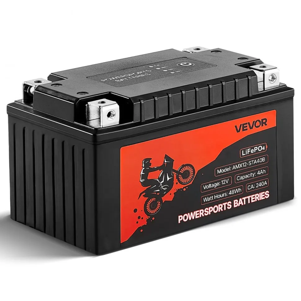 VEVOR Motorcycle Battery, 12 Volt 4Ah, LiFePO4 Lithium Pre-Charged Powersports Battery, Maintenance Free & High Performance, Compatible with ATV, Motorcycle, Jet Skis, Scooter, UTV, and More