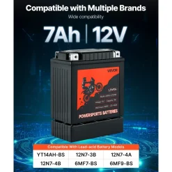 VEVOR Motorcycle Battery, 12 Volt 7Ah, LiFePO4 Lithium Pre-Charged Powersports Battery, Maintenance Free & High Performance, Compatible with ATV, Motorcycle, Jet Skis, Scooter, UTV, and More