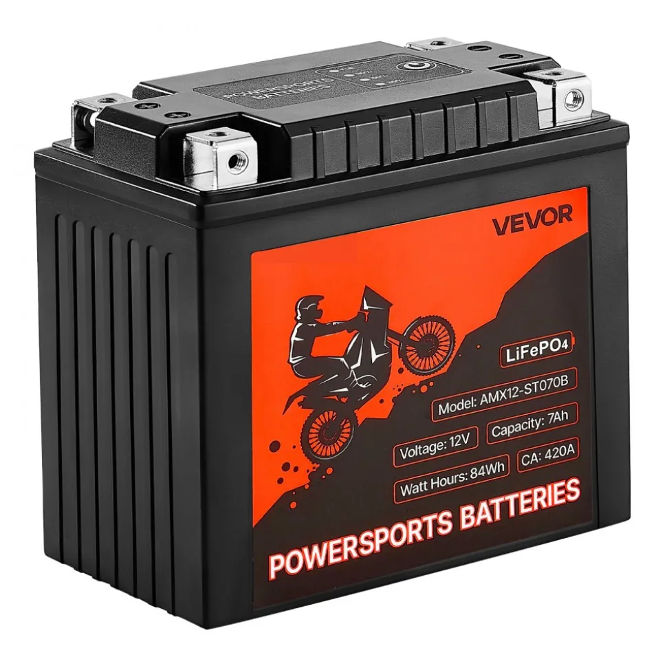 VEVOR Motorcycle Battery, 12 Volt 7Ah, LiFePO4 Lithium Pre-Charged Powersports Battery, Maintenance Free & High Performance, Compatible with ATV, Motorcycle, Jet Skis, Scooter, UTV, and More