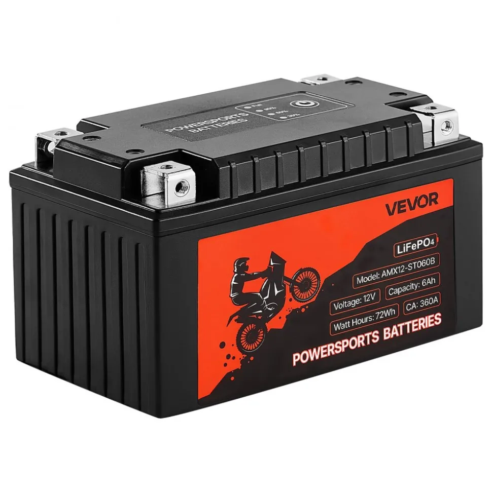 VEVOR Motorcycle Battery, 12 Volt 6Ah, LiFePO4 Lithium Pre-Charged Powersports Battery, Maintenance Free & High Performance, Compatible with ATV, Motorcycle, Jet Skis, Scooter, UTV, and More