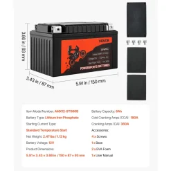 VEVOR Motorcycle Battery, 12 Volt 6Ah, LiFePO4 Lithium Pre-Charged Powersports Battery, Maintenance Free & High Performance, Compatible with ATV, Motorcycle, Jet Skis, Scooter, UTV, and More