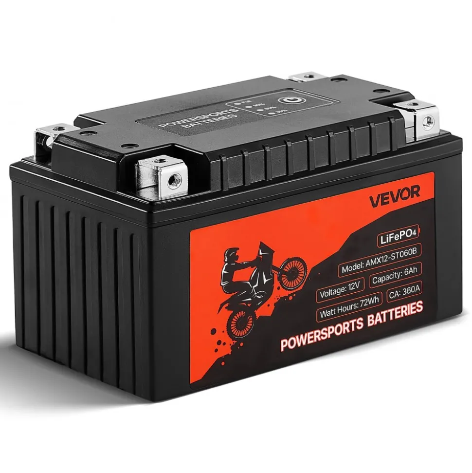VEVOR Motorcycle Battery, 12 Volt 6Ah, LiFePO4 Lithium Pre-Charged Powersports Battery, Maintenance Free & High Performance, Compatible with ATV, Motorcycle, Jet Skis, Scooter, UTV, and More