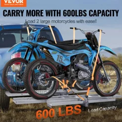 VEVOR Motorcycle Carrier, 2-Bike 600 LBS Aluminum Motorcycle Carrier Hitch Mount, Loading Ramp, Scooter Dirt Bike Trailer Hauler, Ratchet Straps and Stabilizer, for Car, Truck with 2