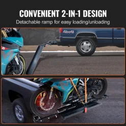VEVOR Motorcycle Carrier, 600 LBS Steel Motorcycle Carrier Hitch Mount with Loading Ramp, Scooter Dirt Bike Trailer Hauler with Ratchet Straps and Stabilizer, for Car, Truck with 2" Hitch Receiver