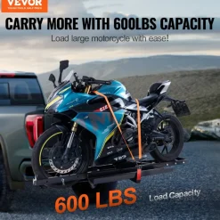 VEVOR Motorcycle Carrier, 600 LBS Steel Motorcycle Carrier Hitch Mount with Loading Ramp, Scooter Dirt Bike Trailer Hauler with Ratchet Straps and Stabilizer, for Car, Truck with 2