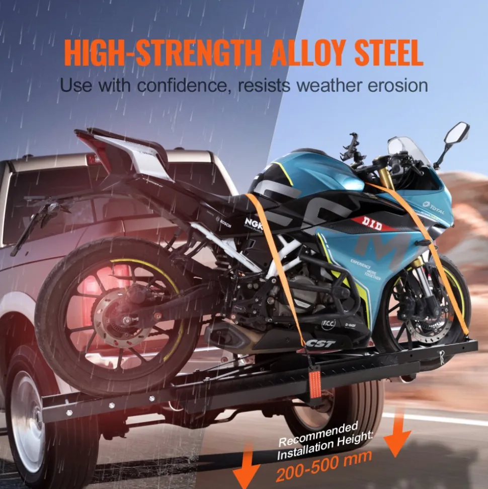 VEVOR Motorcycle Carrier, 600 LBS Steel Motorcycle Carrier Hitch Mount with Loading Ramp, Scooter Dirt Bike Trailer Hauler with Ratchet Straps and Stabilizer, for Car, Truck with 2" Hitch Receiver