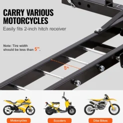VEVOR Motorcycle Carrier, 600 LBS Steel Motorcycle Carrier Hitch Mount with Loading Ramp, Scooter Dirt Bike Trailer Hauler with Ratchet Straps and Stabilizer, for Car, Truck with 2