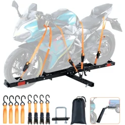 VEVOR Motorcycle Carrier, 600 LBS Steel Motorcycle Carrier Hitch Mount with Loading Ramp, Scooter Dirt Bike Trailer Hauler with Ratchet Straps and Stabilizer, for Car, Truck with 2