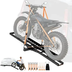 VEVOR Motorcycle Carrier, 500 lbs Capacity, Heavy Duty Steel Hitch Mount Rack with 47in Ramp, Ratchet Straps & Stabilizer, Scooter Dirt Bike Trailer Hauler for Car Truck with 2-Inch Hitch Receiver