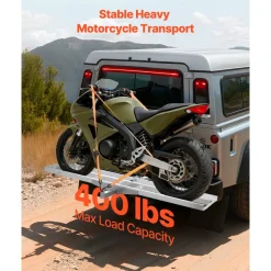 VEVOR Motorcycle Carrier, 400 lbs Capacity, Heavy Duty Aluminum Hitch Mount Rack with 73in Loading Ramp, Straps & Stabilizer, Scooter Dirt Bike Trailer Hauler for Car Truck with 2-Inch Hitch Receiver