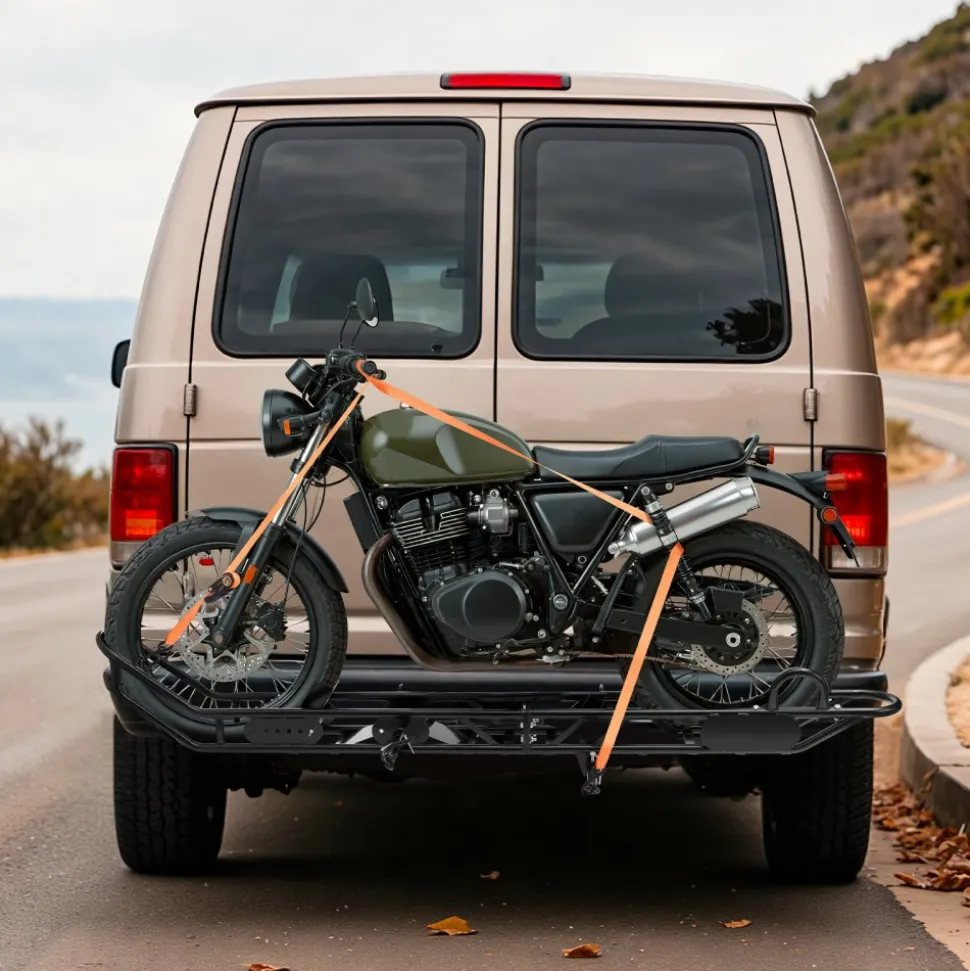 VEVOR Motorcycle Carrier, 500 lbs Capacity, Heavy Duty Steel Hitch Mount Rack with Anti-Tilt Lock Device, Straps & Stabilizer, Scooter Dirt Bike Trailer Hauler for Car Truck with 2-Inch Hitch Receiver