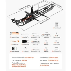 VEVOR Motorcycle Carrier, 500 lbs Capacity, Heavy Duty Steel Hitch Mount Rack with Anti-Tilt Lock Device, Straps & Stabilizer, Scooter Dirt Bike Trailer Hauler for Car Truck with 2-Inch Hitch Receiver