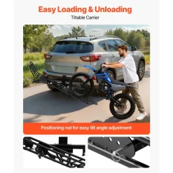 VEVOR Motorcycle Carrier, 500 lbs Capacity, Heavy Duty Steel Hitch Mount Rack with Anti-Tilt Lock Device, Straps & Stabilizer, Scooter Dirt Bike Trailer Hauler for Car Truck with 2-Inch Hitch Receiver