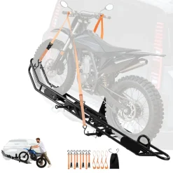 VEVOR Motorcycle Carrier, 500 lbs Capacity, Heavy Duty Steel Hitch Mount Rack with Anti-Tilt Lock Device, Straps & Stabilizer, Scooter Dirt Bike Trailer Hauler for Car Truck with 2-Inch Hitch Receiver