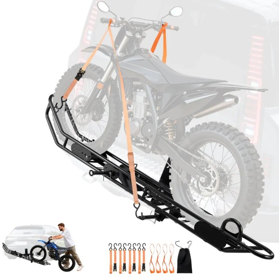 VEVOR Motorcycle Carrier, 500 lbs Capacity, Heavy Duty Steel Hitch Mount Rack with Anti-Tilt Lock Device, Straps & Stabilizer, Scooter Dirt Bike Trailer Hauler for Car Truck with 2-Inch Hitch Receiver