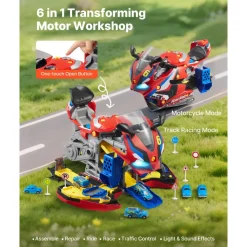 VEVOR Motorcycle Engine Toy, 25 Pieces, Motorcycle Mechanic Toy with Removable Parts, Lights & Sounds, Simulated Riding & Track Racing, Kids Mechanic Workshop Set for Toddler 3 Years and Up, Red