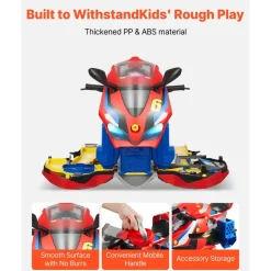 VEVOR Motorcycle Engine Toy, 25 Pieces, Motorcycle Mechanic Toy with Removable Parts, Lights & Sounds, Simulated Riding & Track Racing, Kids Mechanic Workshop Set for Toddler 3 Years and Up, Red