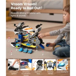 VEVOR Motorcycle Engine Toy, 25 Pieces, Motorcycle Mechanic Toy with Removable Parts, Lights & Sounds, Simulated Riding & Track Racing, Kids Mechanic Workshop Set for Toddler 3 Years and Up, Yellow