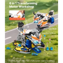 VEVOR Motorcycle Engine Toy, 25 Pieces, Motorcycle Mechanic Toy with Removable Parts, Lights & Sounds, Simulated Riding & Track Racing, Kids Mechanic Workshop Set for Toddler 3 Years and Up, Yellow