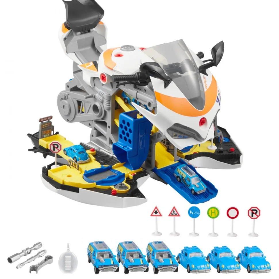 VEVOR Motorcycle Engine Toy, 25 Pieces, Motorcycle Mechanic Toy with Removable Parts, Lights & Sounds, Simulated Riding & Track Racing, Kids Mechanic Workshop Set for Toddler 3 Years and Up, Yellow