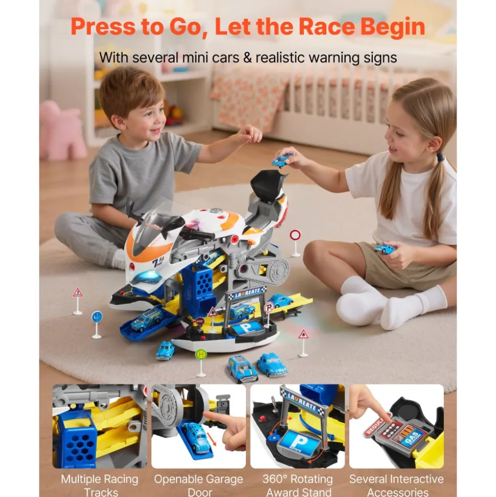 VEVOR Motorcycle Engine Toy, 25 Pieces, Motorcycle Mechanic Toy with Removable Parts, Lights & Sounds, Simulated Riding & Track Racing, Kids Mechanic Workshop Set for Toddler 3 Years and Up, Yellow