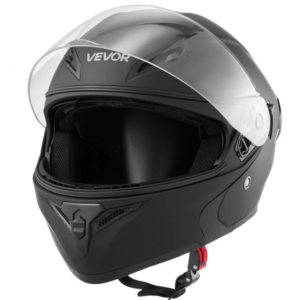 VEVOR Motorcycle Helmet, Modular, Adult Motocross Dirt Bike Helmet with Large Clear Visor, Comfortable Motorbike Racing Street with Detachable Liner for Men & Women, DOT Approved, (Matte Black, L)