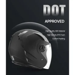 VEVOR Motorcycle Helmet, 3/4 Open Face, Adult Motocross Dirt Bike Helmet with Clear Visor, Comfortable Motorbike Racing Street with Detachable Liner for Men & Women, DOT Approved, (Matte Black, M)