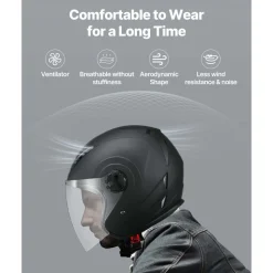 VEVOR Motorcycle Helmet, 3/4 Open Face, Adult Motocross Dirt Bike Helmet with Clear Visor, Comfortable Motorbike Racing Street with Detachable Liner for Men & Women, DOT Approved, (Matte Black, M)