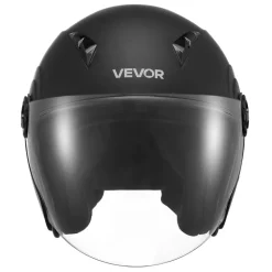 VEVOR Motorcycle Helmet, 3/4 Open Face, Adult Motocross Dirt Bike Helmet with Clear Visor, Comfortable Motorbike Racing Street with Detachable Liner for Men & Women, DOT Approved, (Matte Black, L)
