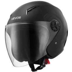 VEVOR Motorcycle Helmet, 3/4 Open Face, Adult Motocross Dirt Bike Helmet with Clear Visor, Comfortable Motorbike Racing Street with Detachable Liner for Men & Women, DOT Approved, (Matte Black, L)