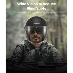 VEVOR Motorcycle Helmet, 3/4 Open Face, Adult Motocross Dirt Bike Helmet with Clear Visor, Comfortable Motorbike Racing Street with Detachable Liner for Men & Women, DOT Approved, (Matte Black, L)