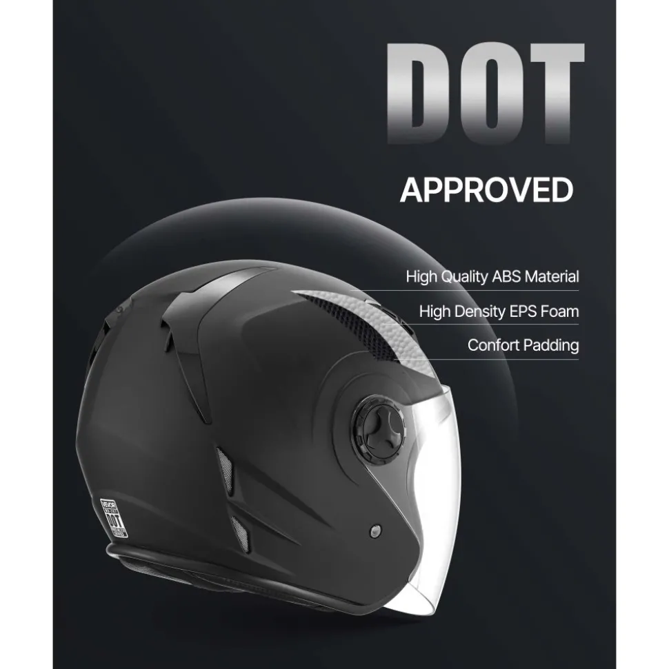 VEVOR Motorcycle Helmet, 3/4 Open Face, Adult Motocross Dirt Bike Helmet with Clear Visor, Comfortable Motorbike Racing Street with Detachable Liner for Men & Women, DOT Approved, (Matte Black, XL)