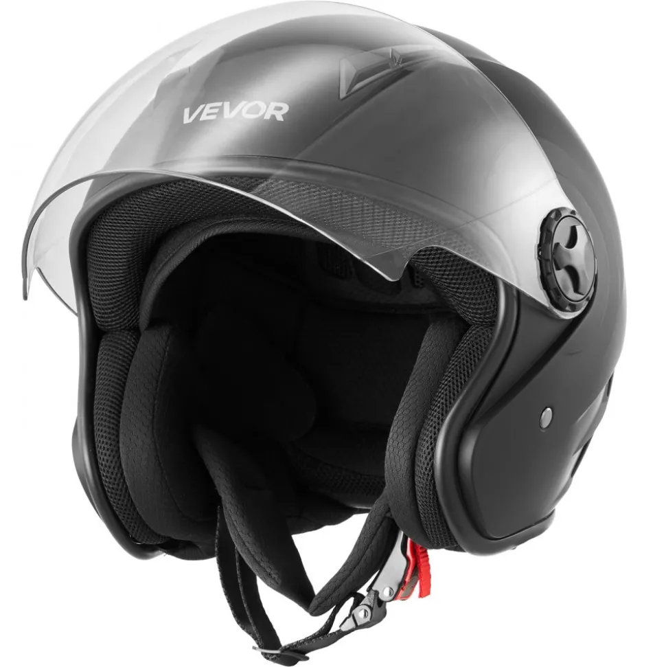 VEVOR Motorcycle Helmet, 3/4 Open Face, Adult Motocross Dirt Bike Helmet with Clear Visor, Comfortable Motorbike Racing Street with Detachable Liner for Men & Women, DOT Approved, (Matte Black, XL)