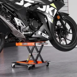 VEVOR Motorcycle Lift, 1100 LBS Motorcycle Lift ATV Scissor Lift Jack with Dolly & Hand Crank, Center Hoist Crank Stand with Wide Deck & Tool Tray for Street Bikes, Cruiser Bikes, Touring Motorcycles