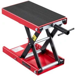 VEVOR Motorcycle Lift, 1100 lbs Motorcycle Scissor Lift Jack with Wide Deck & Lock Pin, 3.74"-13.38" Center Hoist Crank Stand, Steel Scissor Jack for Street Bikes, Cruiser Bikes, Touring, Red/Black