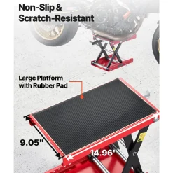 VEVOR Motorcycle Lift, 1100 lbs Motorcycle Scissor Lift Jack with Wide Deck & Lock Pin, 3.74"-13.38" Center Hoist Crank Stand, Steel Scissor Jack for Street Bikes, Cruiser Bikes, Touring, Red/Black