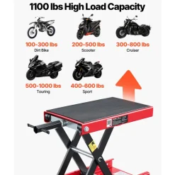 VEVOR Motorcycle Lift, 1100 lbs Motorcycle Scissor Lift Jack with Wide Deck & Lock Pin, 3.74
