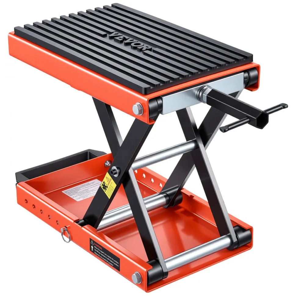 VEVOR Motorcycle Lift, 1500 lbs Motorcycle Scissor Lift Jack with Wide Deck & Lock Pin, 4.13"-13.77" Center Hoist Crank Stand, Steel Scissor Jack for Street Bikes, Cruiser Bikes, Touring Motorcycles
