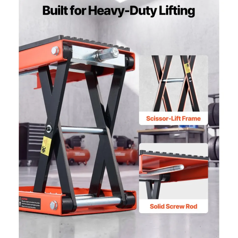 VEVOR Motorcycle Lift, 1500 lbs Motorcycle Scissor Lift Jack with Wide Deck & Lock Pin, 4.13"-13.77" Center Hoist Crank Stand, Steel Scissor Jack for Street Bikes, Cruiser Bikes, Touring Motorcycles