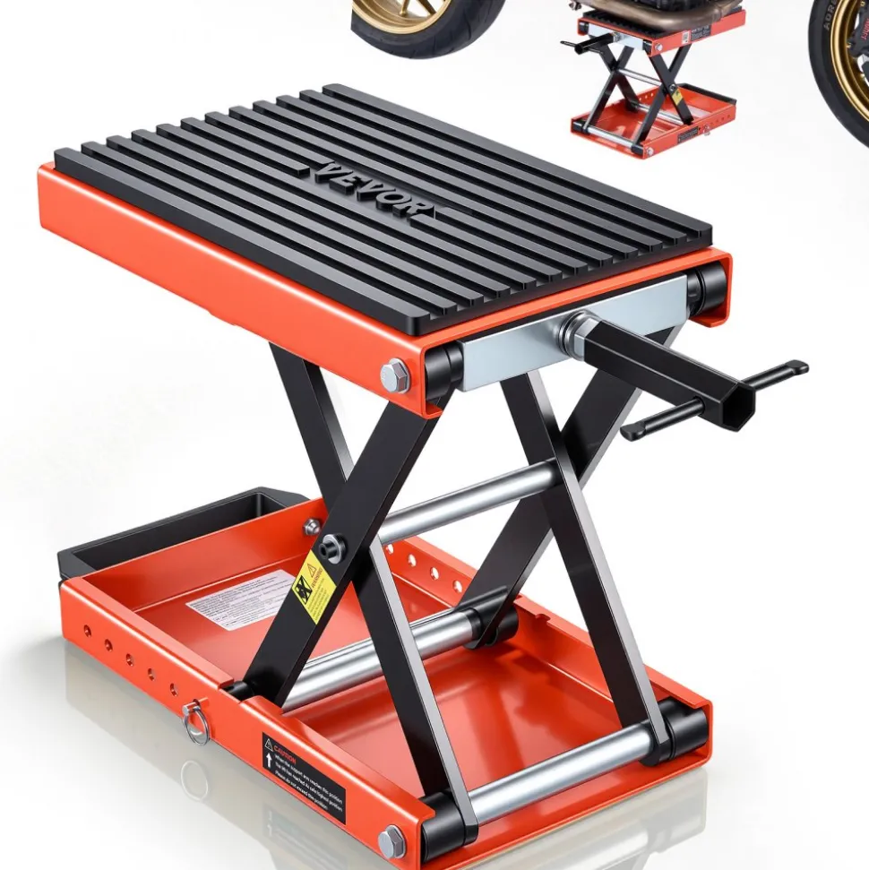 VEVOR Motorcycle Lift, 1500 lbs Motorcycle Scissor Lift Jack with Wide Deck & Lock Pin, 4.13"-13.77" Center Hoist Crank Stand, Steel Scissor Jack for Street Bikes, Cruiser Bikes, Touring Motorcycles